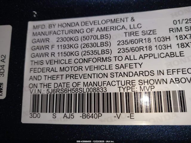 2025 HONDA CR-V 5J6RS6H58SL008833 Photo 8