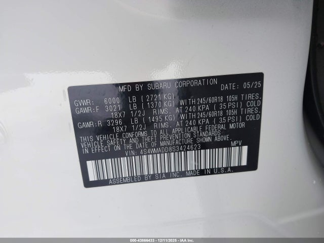 2025 SUBARU ASCENT 4S4WMADD8S3424623 Photo 8