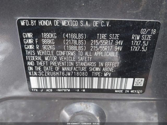 2018 HONDA HR-V 3CZRU6H76JM718080 Photo 8