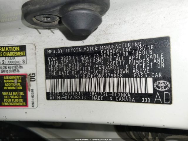 2019 TOYOTA COROLLA 2T1BURHE9KC179858 Photo 8