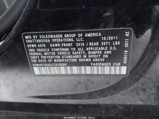2012 VOLKSWAGEN PASSAT 1VWAP7A3XCC018300 Photo 8