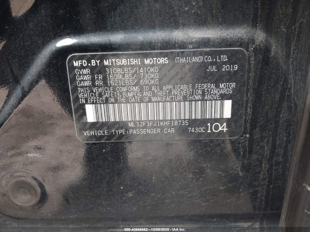 2019 MITSUBISHI MIRAGE G4 ML32F3FJ1KHF18735 Photo 8