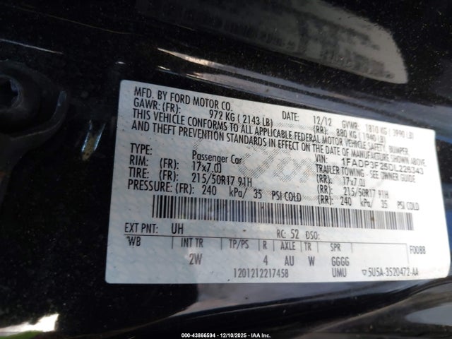 2013 Ford Focus Se მანქანა იყიდება აუქციონზე, vin: 1FADP3F25DL226343, აუქციონის ნომერი: 43866594