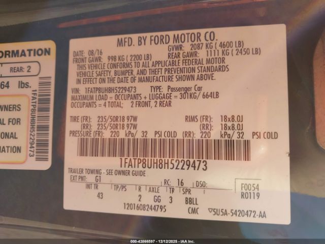 2017 FORD MUSTANG 1FATP8UH8H5229473 Photo 8