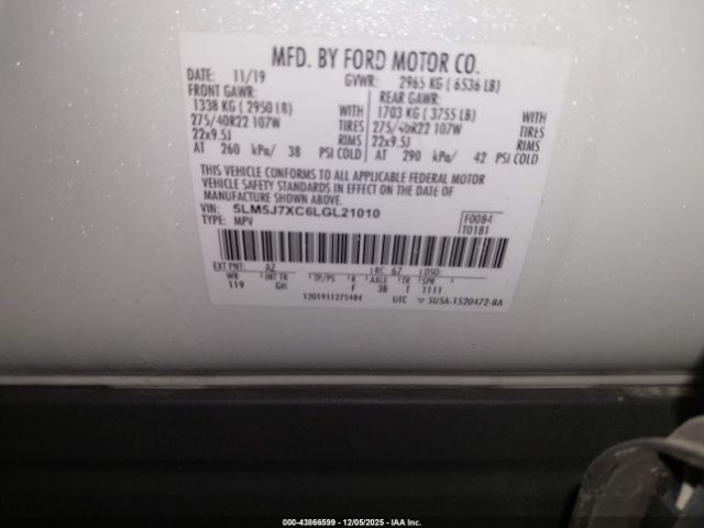 2020 LINCOLN AVIATOR 5LM5J7XC6LGL21010 Photo 8