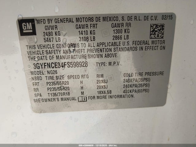 2015 CADILLAC SRX 3GYFNCE34FS598928 Photo 8