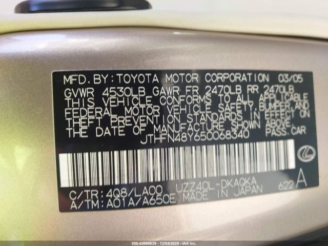 2005 LEXUS SC 430 JTHFN48Y650068340 Photo 8