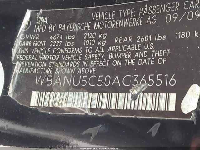 2010 BMW 528I WBANU5C50AC365516 Photo 8