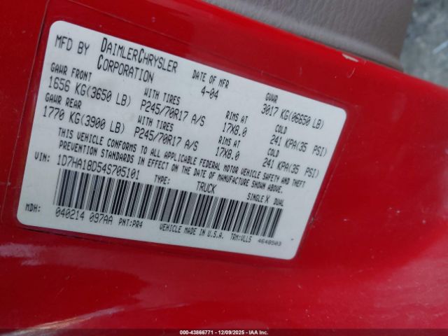 2004 DODGE RAM 1500 1D7HA18D54S705101 Photo 8