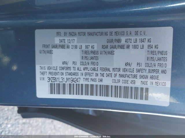 3MZBN1L31JM194247 Mazda Mazda3 Touring
