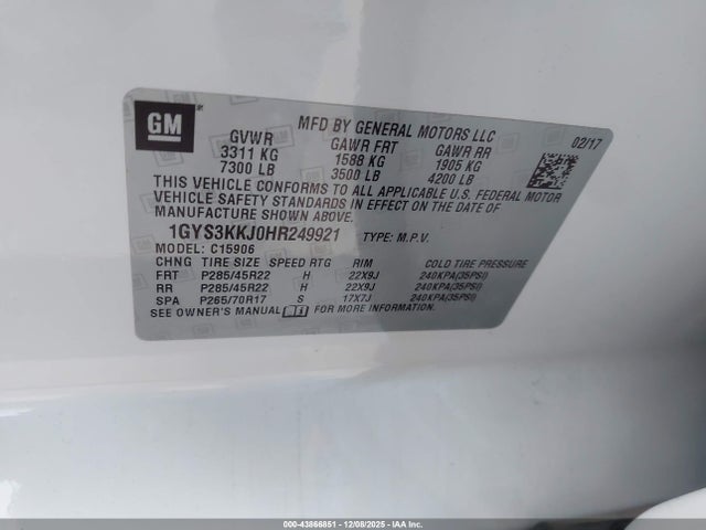 Aukcja sprzedaży 2017 Cadillac Escalade Esv Platinum, vin: 1GYS3KKJ0HR249921, numer aukcji: 43866851