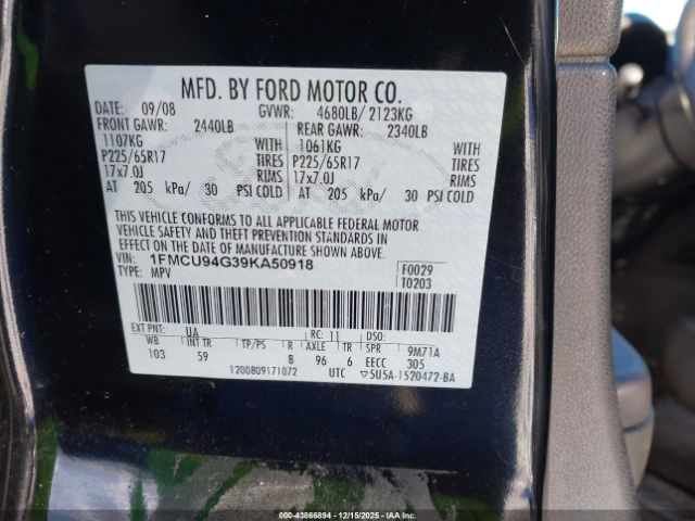 2009 FORD ESCAPE 1FMCU94G39KA50918 Photo 8