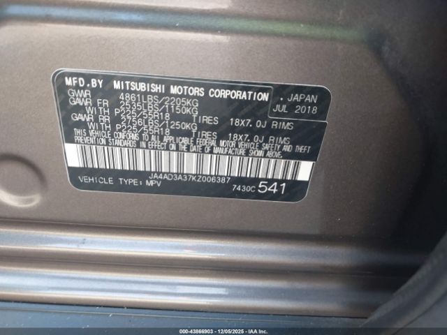 2019 MITSUBISHI OUTLANDER JA4AD3A37KZ006387 Photo 8
