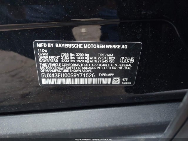 5UX43EU00S9Y71526 BMW X5 Phev Xdrive50e