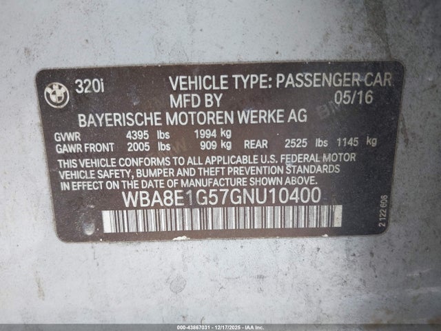 2016 BMW 320I WBA8E1G57GNU10400 Photo 8