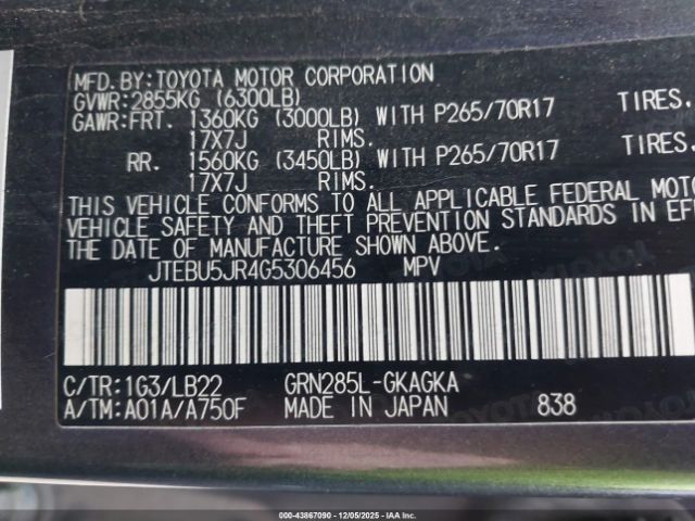 2016 TOYOTA 4RUNNER JTEBU5JR4G5306456 Photo 8