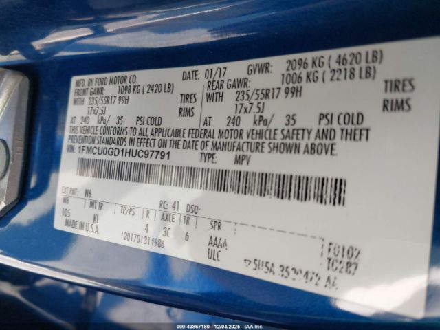 2017 FORD ESCAPE 1FMCU0GD1HUC97791 Photo 8