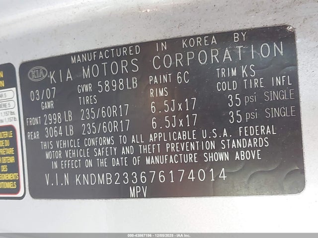 2007 KIA SEDONA KNDMB233676174014 Photo 8