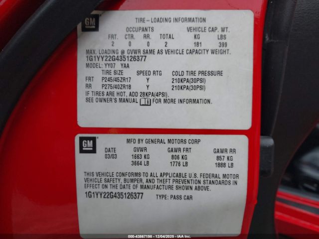 2003 CHEVROLET CORVETTE 1G1YY22G435126377 Photo 8