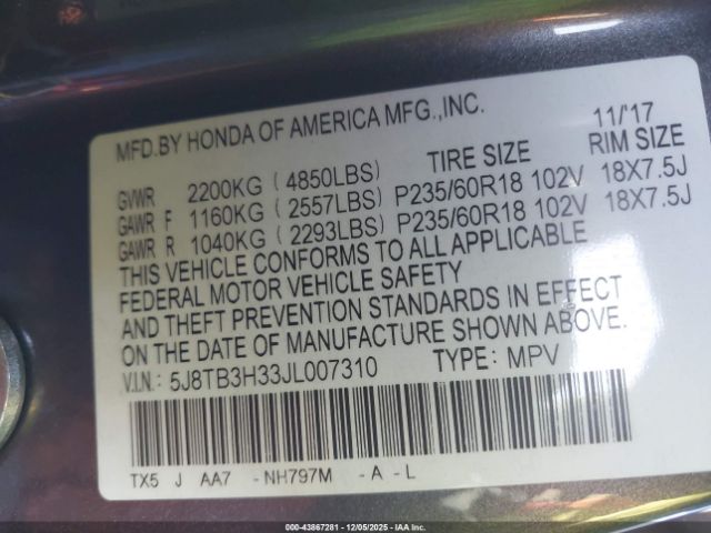 2018 ACURA RDX 5J8TB3H33JL007310 Photo 8