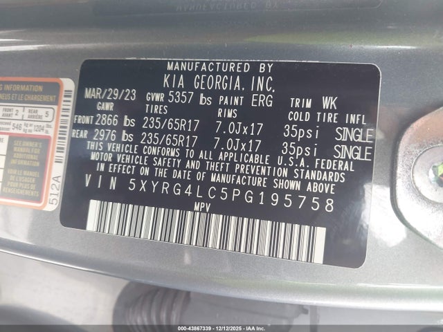 5XYRG4LC5PG195758 KIA SORENTO LX