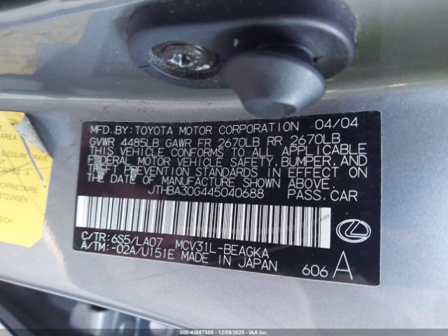 2004 LEXUS ES 330 JTHBA30G445040688 Photo 8