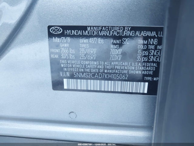 Hyundai Santa Fe Se 2019 5NMS2CAD7KH105062 Image 9