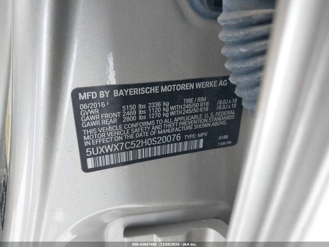 2017 BMW X3 5UXWX7C52H0S20076 Photo 8