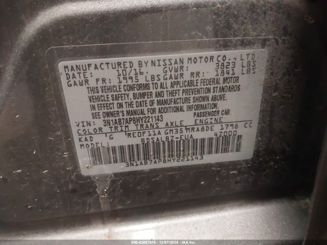 Продаж на аукціоні авто 2017 Nissan Sentra S, vin: 3N1AB7AP8HY221143, номер лоту: 43867415