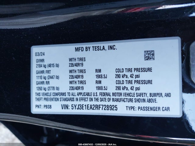 2024 TESLA MODEL 3 5YJ3E1EA2RF728925 Photo 8