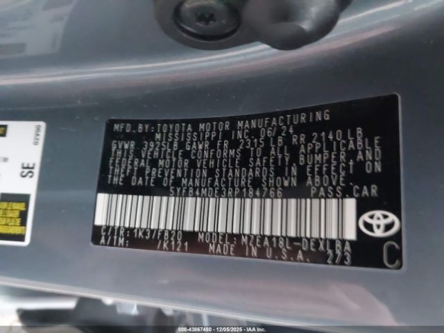 2024 TOYOTA COROLLA 5YFB4MDE3RP184766 Photo 8