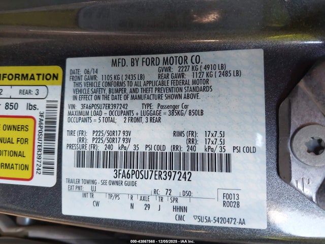 3FA6P0SU7ER397242 Ford Fusion Energi Titanium