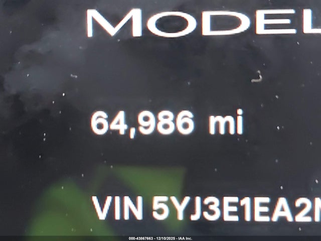 Aukcja sprzedaży 2022 Tesla Model 3 Rear-wheel Drive, vin: 5YJ3E1EA2NF343956, numer aukcji: 43867663