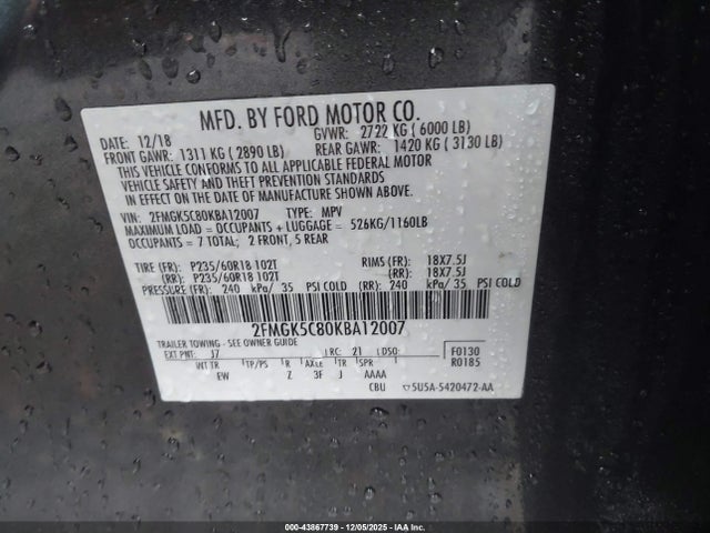 Ford FLEX SEL 2019 2FMGK5C80KBA12007 Image 9