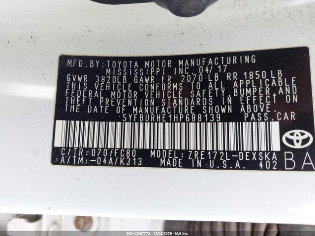 2017 TOYOTA COROLLA 5YFBURHE1HP688139 Photo 8