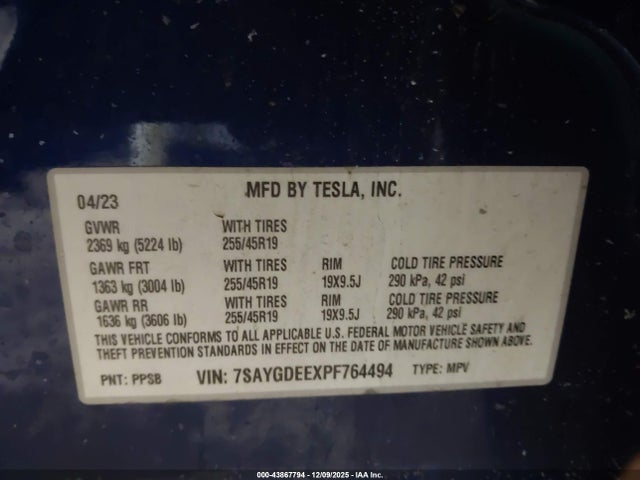 2023 TESLA MODEL Y 7SAYGDEEXPF764494 Photo 8