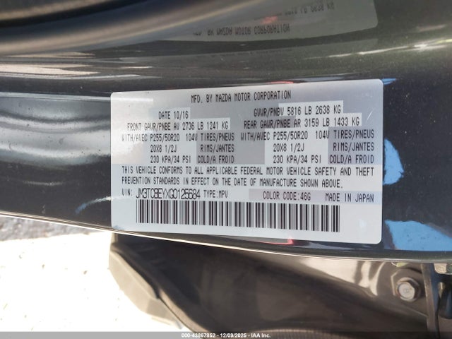 Продаж на аукціоні авто 2016 Mazda Cx-9 Signature, vin: JM3TCBEYXG0125684, номер лоту: 43867852