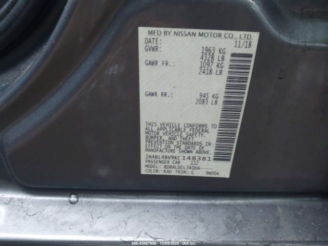 2019 NISSAN ALTIMA 1N4BL4BV9KC148381 Photo 8