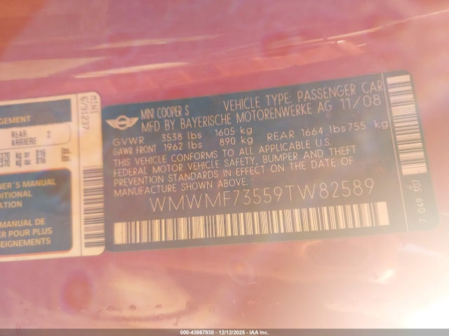 2009 MINI COOPER S WMWMF73559TW82589 Photo 8