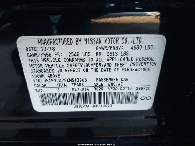 JN1EV7AP6KM513943 Infiniti Q50 3.0t Luxe