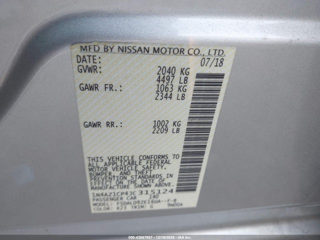 1N4AZ1CP4JC315124 Nissan LEAF SV