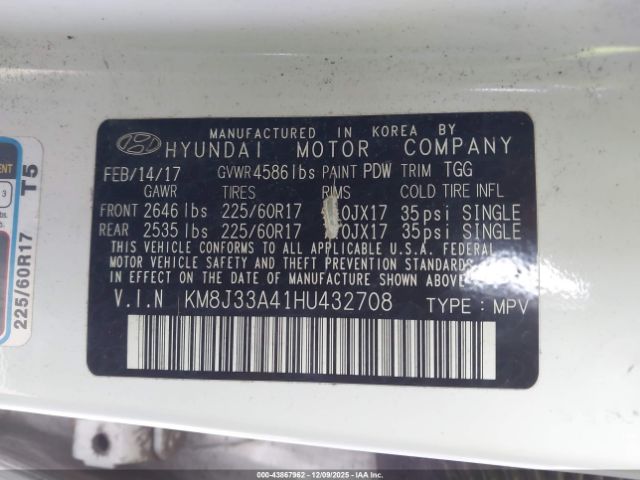 2017 HYUNDAI TUCSON KM8J33A41HU432708 Photo 8