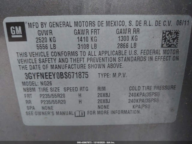 2011 CADILLAC SRX 3GYFNEEY0BS671875 Photo 8