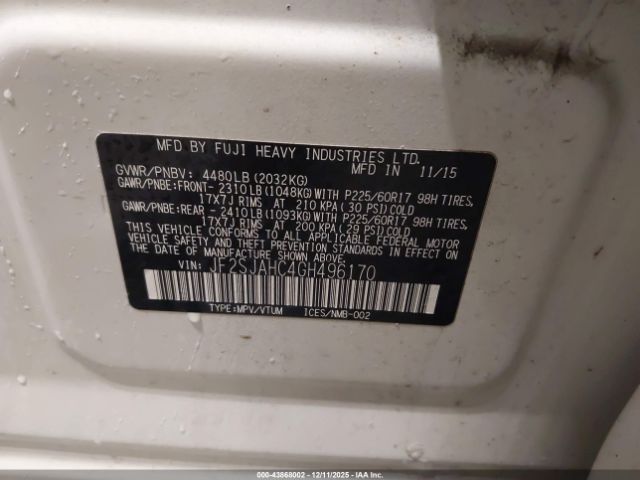 2016 SUBARU FORESTER JF2SJAHC4GH496170 Photo 8