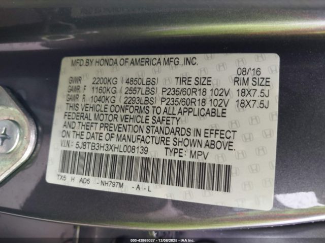 2017 ACURA RDX 5J8TB3H3XHL008139 Photo 8