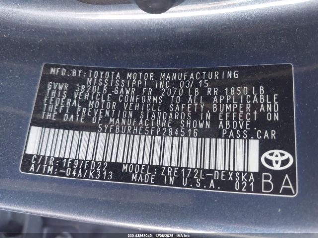 2015 TOYOTA COROLLA 5YFBURHE5FP284516 Photo 8