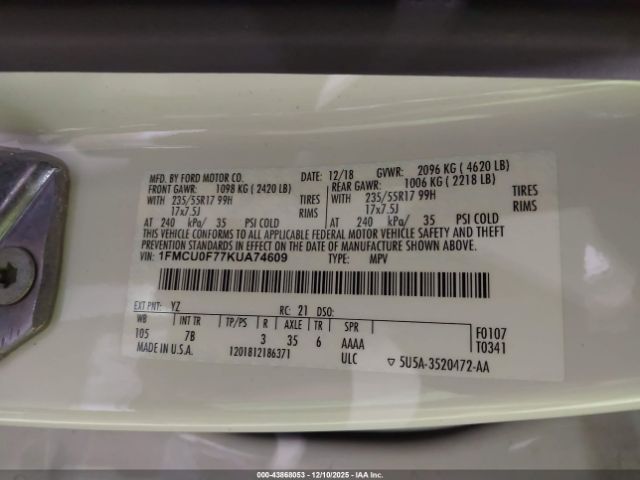 2019 FORD ESCAPE 1FMCU0F77KUA74609 Photo 8