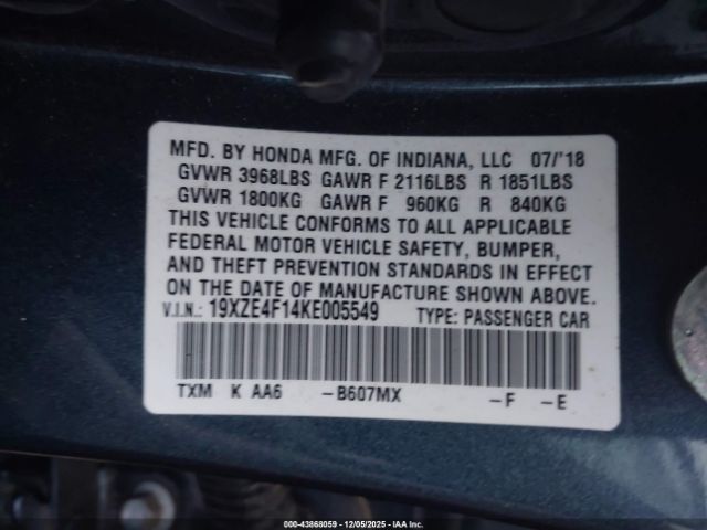 2019 HONDA INSIGHT 19XZE4F14KE005549 Photo 8