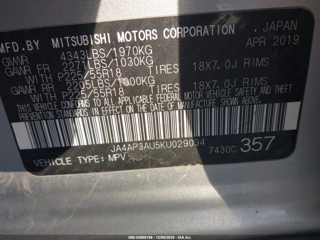 2019 MITSUBISHI OUTLANDER SPORT JA4AP3AU5KU029034 Photo 8