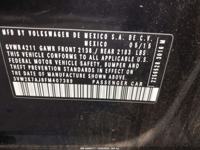 2015 VOLKSWAGEN JETTA 3VW2K7AJ8FM407389 Photo 8